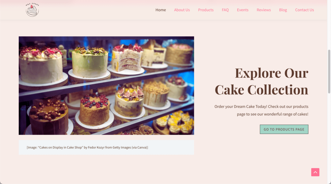 M&J Cakes Website screenshot